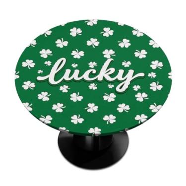 Imagem de Toalha de mesa redonda com elástico para o dia de São Patrício, toalha de mesa redonda elástica, toalha de mesa impermeável e limpável, serve para mesas de até 91 a 106 cm de diâmetro