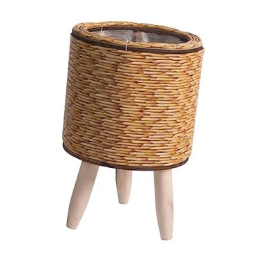 Imagem de Stgfyxgs Cesto para Plantas com Pés, Cesto para Plantas, Estilo Rústico, Ornamentos Simples, Cesto de Vime, Vaso de Flores para Café, Sala de Estar, R, Cilindro Castanho Claro, Tamanho real