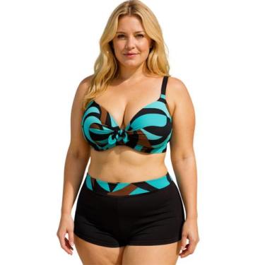 Imagem de Biquíni Feminino Estampado Plus Size Com Bojo Alça Regulável e Calcinh