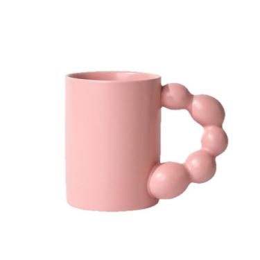 Imagem de Xícaras de café Caneca de café cerâmica simples com alça contas grande capacidade, cor sólida e corpo reto(Pink)