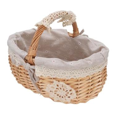 Imagem de Jiawu Cesta de Vime para Piquenique, Grande Capacidade Tecida à Mão para Reunião de Casamento, Acampamento de Páscoa, Cesta de Vime Com Alça para Piqueniques, Acampamento (Margarida)