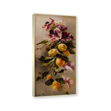 Imagem de NHLDZYH Moldura dourada champanhe. Quadro de flores vintage - réplica de óleo clássica - decoração de casa - pintura de natureza morta com moldura decorativa. C54. 40 x 80 cm.