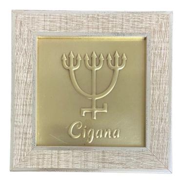 Imagem de Quadro Cigana Dourada Madeira Carvalho E Metal 13 X13 Cm