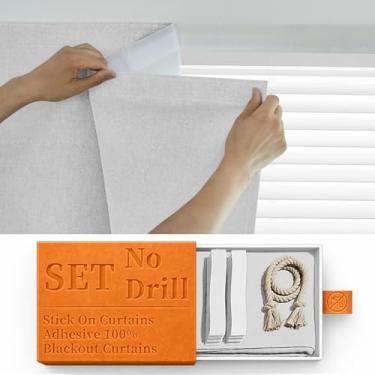 Imagem de Cortinas autoadesivas 100% blackout, persiana preta para janela, coberturas temporárias de tecido, cortinas fáceis de pendurar, sem necessidade de haste, uso para quarto, cozinha, L 152 x C 152 cm, 1