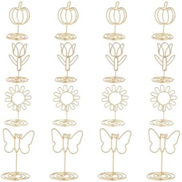 Imagem de SOFPLATE 16 peças, 4 estilos, porta-números de mesa de borboleta, clipes dourados para cartões, tulipa de ferro, girassol, abóbora, metal, arame, cartões, expositores, sinais, para memorando, notas