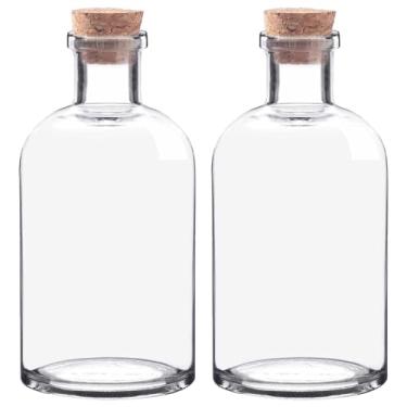 Imagem de CHALEEMANG 2 peças de garrafa decorativa de vidro transparente de 500 ml com rolha de cortiça, peça central floral estilo vintage para artesanato, decoração faça você mesmo, lembrancinhas de festa