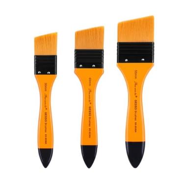 Imagem de Conjunto de pincéis de tinta de nylon angular laranja – Pincéis profissionais de acrílico e pintura a óleo para artistas, arte de parede, tela, artesanato DIY – Pacote com 3 pincéis artísticos de