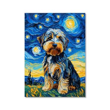 Imagem de Pintura a óleo floral colorida abstrata Van-Gogh Dog Starry Night Pôster em tela de arte de parede impressões engraçadas de animais para decoração de casa e sala de estar (SKU6,16x60 cm), sem moldura)