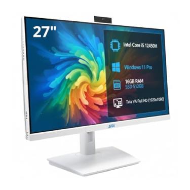 Imagem de Computador All in One 27" Intel Core i5 12450H, Windows 11 Pro, 16GB RAM, SSD 512GB, Tela VA Full HD, Webcam e Alto Falante Integrado, Wi-Fi 5GHz, HDMI/VGA, USB 3.0/2.0 Branco para Jogos e Escritório