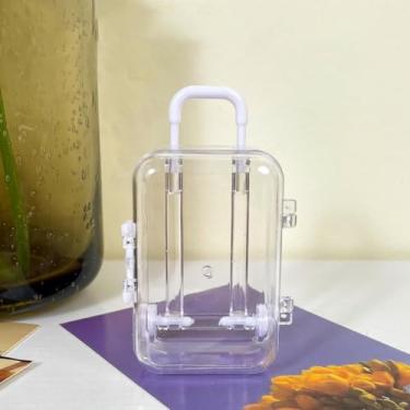 Imagem de Mini caixa de viagem rosa transparente de plástico para mulheres e homens pequena bolsa de armazenamento de bagagem acessórios de decoração