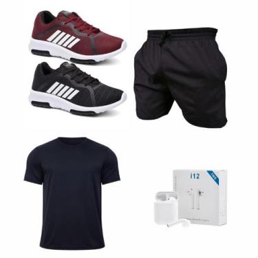 Imagem de Kit Esportivo Completo Masculino com Tênis + Roupa Fitness + Fone Blue