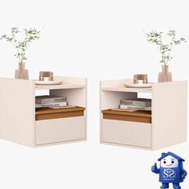 Imagem de Kit 2 Mesa de Cabeceira Quarto Minerva Gaveta e Nicho Suporte - Canto 