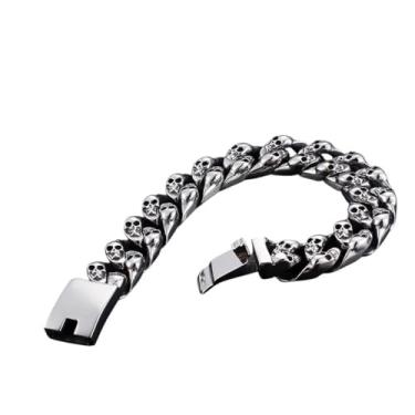 Imagem de SIALMSIANI Nova pulseira unissex 2026 Stainles Stell aço inoxidável motociclista caveira elos pulseira em joias masculinas 8,5'' 15 mm acessórios modernos presente criativo para mulheres e homens