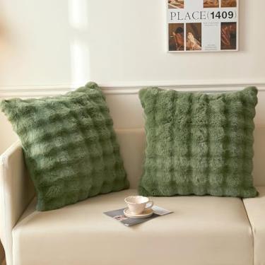 Imagem de LIFEREVO Conjunto de 2 capas de almofada decorativas de pele de coelho sintética 66 x 66, fronhas de travesseiro de luxo com bolha felpuda com zíper, capas de almofada felpudas para cama de sofá e