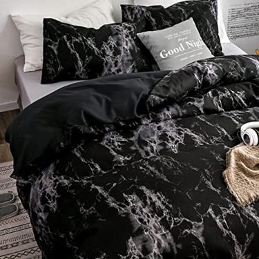 Imagem de Conjunto de capa de edredom com estampa de mármore, conjuntos de cama quentes de microfibra com laços de zíper, capa de edredom abstrata macia e leve para quarto - preto 150 x 200 cm (59 x 79
