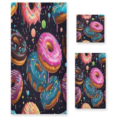 Imagem de xigua Conjunto de toalhas de banheiro de desenho animado Donuts absorvente macio 3 peças toalha de banho toalha de mão toalhas decorativas para banheiro, academia, hotel, praia, piscina
