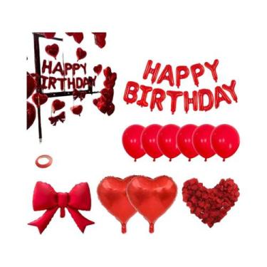 Imagem de Conjunto De Balões De Aniversário Vermelhos Com Laço Coração De Amor E