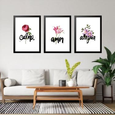 Imagem de Kit 3 Quadros Grandes Calma Amor E Alegria 60X48Cm