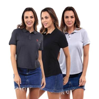 Imagem de Camisa Polo Feminina Manga Curta Piquet Dia a Dia Kit 3