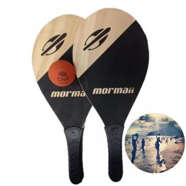 Imagem de Kit 2 Raquetes Frescobol Praia Mormaii+Bola+Bolsa Original, Preto