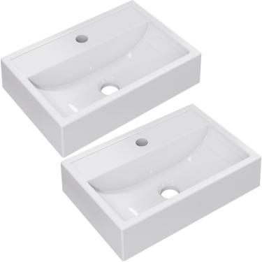 Imagem de Kit 02 Cubas de Apoio Retangular Para Banheiro Lavabo C01 Q450 Branco - Lyam Decor