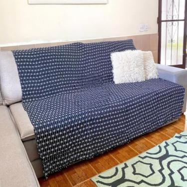 Imagem de Kit 2 Mantas para Sofá 2.40x1.80 Mts 100% Algodão Protetora Decoração Quarto e Sala (Preto-Tijolinho2 PEÇA)