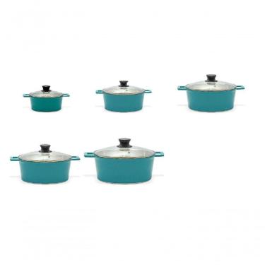 Imagem de Jogo De Panelas Alumínio Batido Turquesa Com Tampa De Vidro
