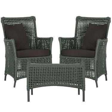 Imagem de 2 Poltronas E 1 Mesa Igapó Alumínio Preta Corda Náutica E9 Verde