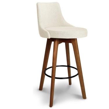 Imagem de Banqueta Alta Giratória Com Encosto Copacabana Para Balcão Cozinha Linho Bege - Aurora Line