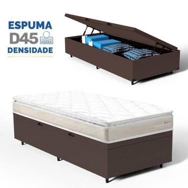 Imagem de Cama Box Baú com Colchão de Espuma D45 Pillow Top Ortopédico Domo Solteiro 88cm
