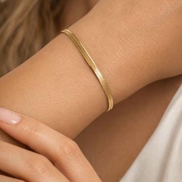 Imagem de Pulseira Fita Laminada Dourada Feminina 2,5mm Aço Inox