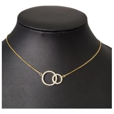 Imagem de Colar Pedra Zirconia Círculo Duplo Aliança Folheado Ouro 18K - De Cast