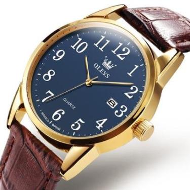 Imagem de Relógio Masculino Olevs Casual Dourado Pulseira De Couro-Masculino