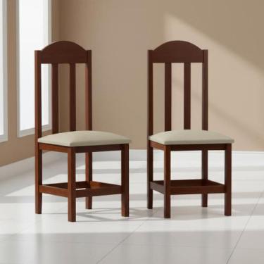 Imagem de Kit 2 Cadeiras Madeira Maciça Escura Estofado Bege - Repleta