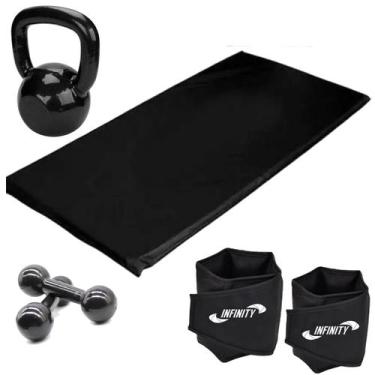 Imagem de Kit academia colchonete halter 2kg caneleira 3kg kettlebell 4kg  Exerc