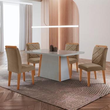 Imagem de Mesa de Jantar Diane Tampo 120cm MDF Vidro Canto Copo e 4 Cadeiras Melissa Moderna Mobilia