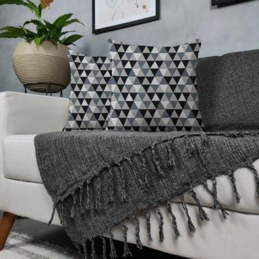 Imagem de Kit Manta Para Sofá Cinza Mesclado + 2 Capas De Almofada Com Zíper Cor