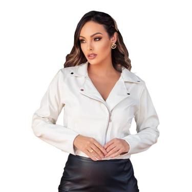 Imagem de Jaqueta Couro-Ecológico Feminina Branca Blusa de Frio Estilosa Donna Martins-Feminino