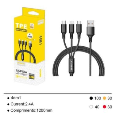 Imagem de Cabo Usb para celular 3 Saídas USB em 1 USB C- USB ligthning -USB V8, 