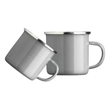 Imagem de Caneca Xícara de Inox Esmaltada 370ml - Kit com 2 Unidades - Pronto Pr