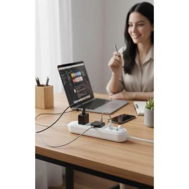 Imagem de Régua Energia 5 Tomadas + 3 USB 2m Carga Rápida Proteção - Congratulat