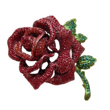 Imagem de Broche Rosa Grande com Strass Coloridos Base Prata - - Pistache Acessó