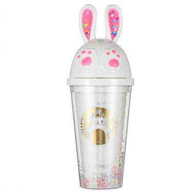 Imagem de seelucky Copo de viagem para sorvete com canudo para festa de menina, copo para beber suco Boba Bubble xícara de chá (coelho branco, 450 ml)