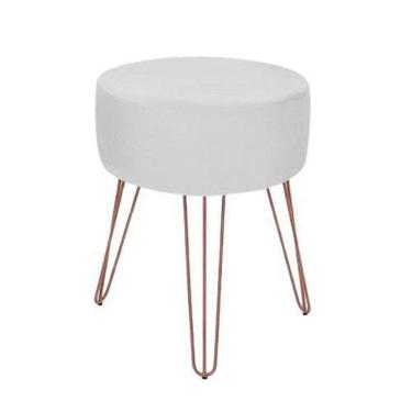 Imagem de Puff Magnus Redondo Pés Aramado Branco Pés Rosê Gold