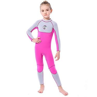 Imagem de ILAVSUN Roupa de mergulho infantil para meninas - 3 mm neoprene térmica de corpo inteiro roupas molhadas manga longa roupa de banho de uma peça mantém quente nas costas zíper para mergulho snorkeling natação pesca surfe esportes aquáticos G