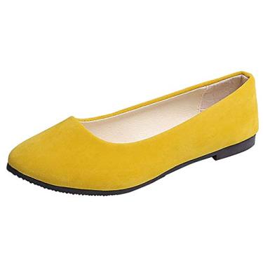 Imagem de Sandálias femininas femininas femininas tamanho grande sem cadarço raso conforto casual sapatos únicos criança menina tamanho 6, Amarelo, 8.5