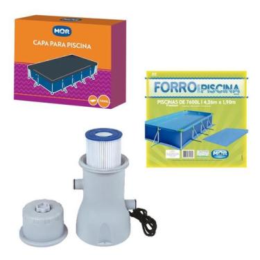 Imagem de Kit Filtro 3600 L/H + Capa + Forro Para Piscina Premium 7600 L - Mor