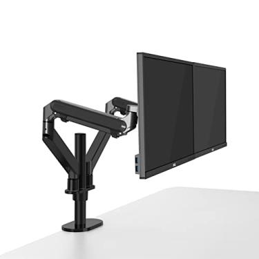 Imagem de Braço do Monitor Desktop 17-32 polegadas dupla Lcd. Monitorar montagem braço pleno suporte de monitor de alumínio suporte ajustável mola mola monitor carga 2-8kgs cada Suportes para Monitores Ajustáve