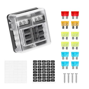 Imagem de Tingpai Ca a de bloco de fusíveis de ânodos positivos e negativos tampa t nsparente suporte de fusíveis com luz indicado de led pa carro barco marinho uso 6 vias 12 vias opcional