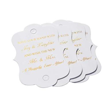 Imagem de Pacote com 50 etiquetas favoritas para casamentos Kingneve, etiquetas para varinha de fita, etiquetas para envio de casamento, etiquetas para varinha de saída, etiquetas de folha dourada, etiquetas para varinhas de fita de casamento